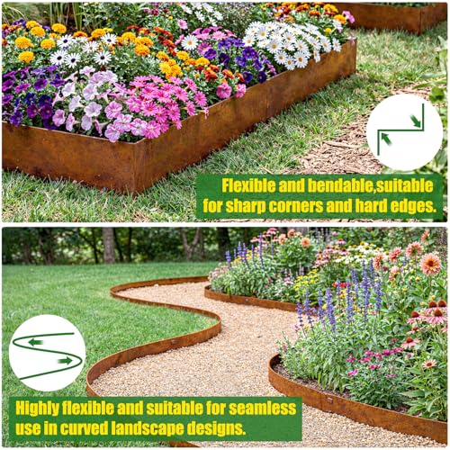 33ft. Metal Landscape Edging 5 inch (2.5" Above Ground, 2.5" Below Ground) - color: Powder-Coated Rust, size: 10 Pack (40 x 5IN)