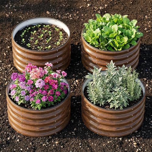 SnugNiture 2×2×1.5 FT 4 PCS Round Raised Garden Bed Outdoor,Brown - color: Brown, size: 2×2×1.5ft(4 Pack)