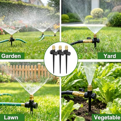 FANHAO 3-Pack Heavy-Duty Metal Lawn Sprinkler with Spike Base, 360° Adjustable Garden Water Sprinkler for Lawn Irrigation System, Large Area Coverage for Yard, Patio, Grass & Backyard