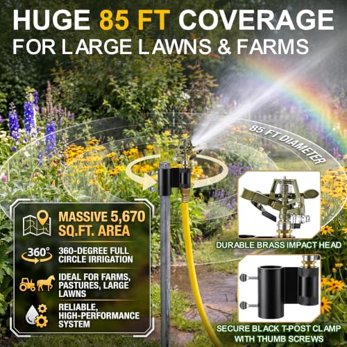 T Post Impact Sprinkler, Zinc Alloy 360°Garden Sprinkler Fit T U Round Post
