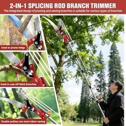 Pole Saw for Tree Trimming,Long Handle Branch Cutter Pole,Manual Pole Cutter for Yard Garden Patios Trees Branches Cutting (Red)