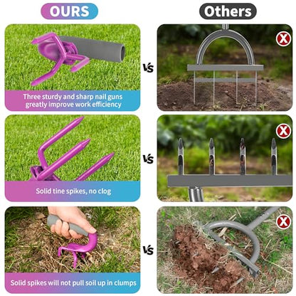 Hand Tiller Garden Tool Lawn Aerator Spike Manual Tool 2 Pack - color: Purple and Blue