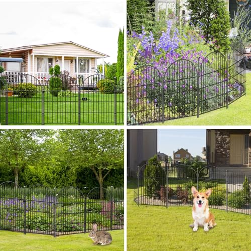 Garden Fence Animal Barrier with Gate, 22 Panels Garden Fencing 36 inch High, Dog Fence Outdoor for Yard, Black Heavy Duty Metal Temporary Fencing, Total 49.5 Ft(L), Arched - size: 36''(H)-22panels-49.5ft(L)