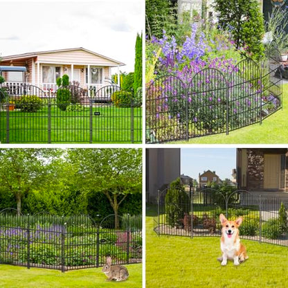 Garden Fence Animal Barrier with Gate, 22 Panels Garden Fencing 36 inch High, Dog Fence Outdoor for Yard, Black Heavy Duty Metal Temporary Fencing, Total 49.5 Ft(L), Arched - size: 36''(H)-22panels-49.5ft(L)