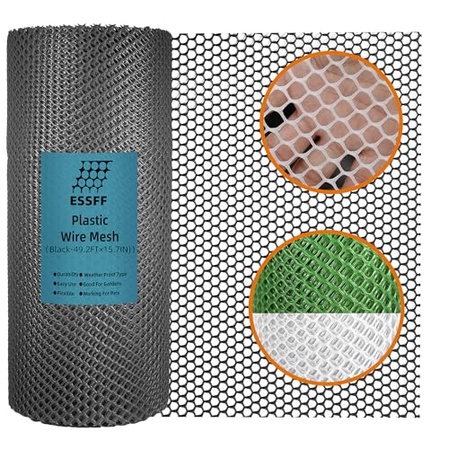 Pet & Garden Safeguard - 15.7IN x 49.2FT Roll - Black Plastic Netting, Multi-Use Decorative Fence for Poultry, Dogs, Rabbits,Chicken and Snake Barrier - color: Black-49.2FT×15.7IN