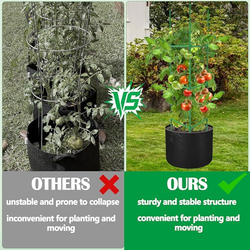4 Packs 47 x 12 Inch Garden Tomato Cages with Grow Bags- Triangle Plant Support Trellis Assembled with Planter Bags- Garden Cucumber Vegetables Frames for Vertical Climbing Plants - style: Triangle-4 Set