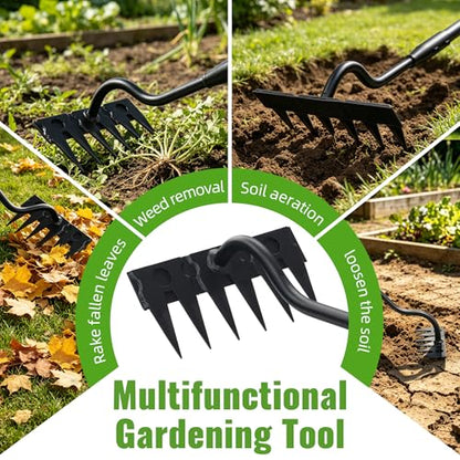 Weeding Rake for Gardening, 70 Inch Weed Puller Tool with Long Handle for Weeding Loosening Soil Cultivating Heavy Duty Metal 6 Tines Weeder for Backyard, Lawn, Garden Beds - size: 6tines