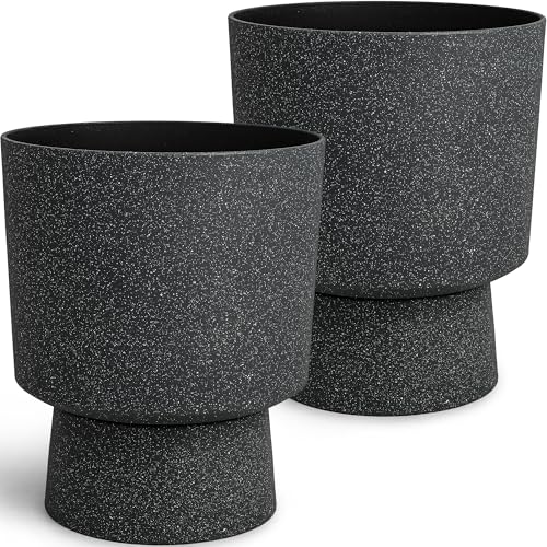 Autodaya 16.8" Urn-Style Planters Set of 2, Black Terrazzo Pedestal - color: 16.8"h-black Terrazzo