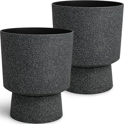 Autodaya 16.8" Urn-Style Planters Set of 2, Black Terrazzo Pedestal - color: 16.8"h-black Terrazzo