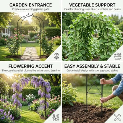 Metal Garden Arbors 8Ft Thickened Arch Trellis for Climbing Plants - color: Arch X Brace