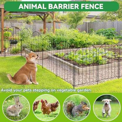 GOTGELIF Decorative Garden Fence 25 Panels, 17''(H) x26.7FT(L) Arched No Dig Animal Barrier with 26 Rustproof Stakes - Metal Dog Fence for Small Pets, Yard & Patio Border, Easy Install & Sturdy Design - size: 17" X 26.7FT