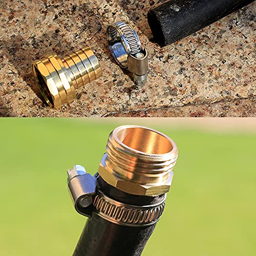 Solid Brass Garden Hose Repair kit Connector with Stainless Steel Clamps, Male Adapter/Female Garden Hose Swivel Fitting… (3/4" Barb x 3/4" Female -2 Sets) - size: 3/4" Barb x 3/4" Female -2 Sets