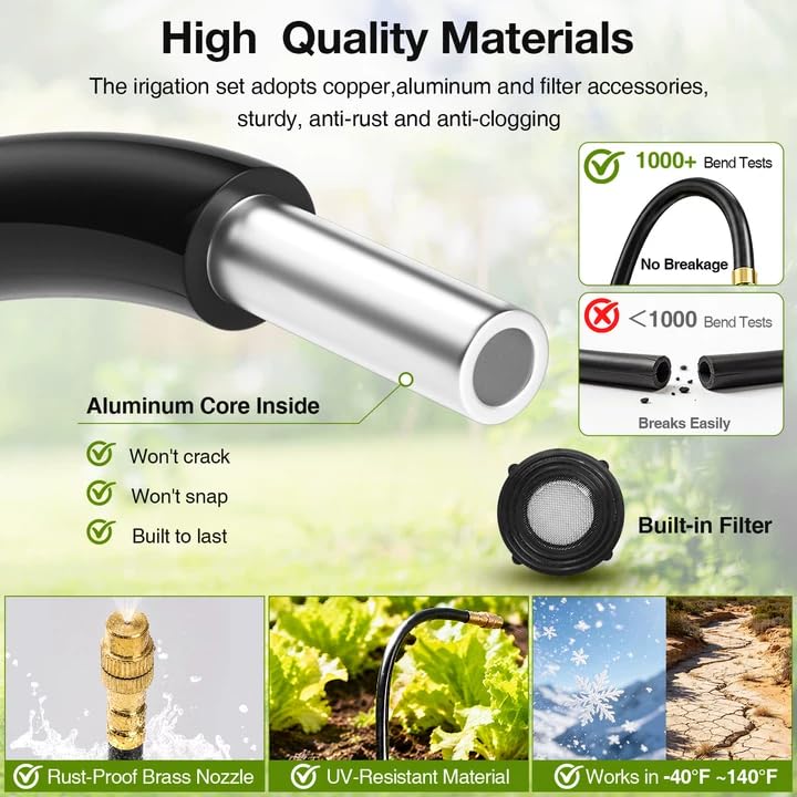 Bluepro 100FT Drip Irrigation System with 360° Adjustable Copper Nozzles - size: 100FT
