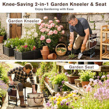 Garden Kneeler and Seat, Extra Wide Thick EVA Pad, Heavy Duty Foldable Garden Bench Holds 350lbs, Ergonomic Kneeling Stool with Garden Tool Pouches, Gardening Gifts for Women, Men, Seniors - color: Beige & Coffee Brown