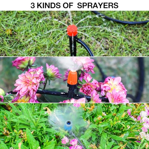 MIXC 226FT Greenhouse Micro Drip Irrigation Kit, Automatic Patio Plant Watering System with 1/4" & 1/2" Tubing, Adjustable Nozzles, Emitters, & Barbed Fittings for Efficient Irrigation