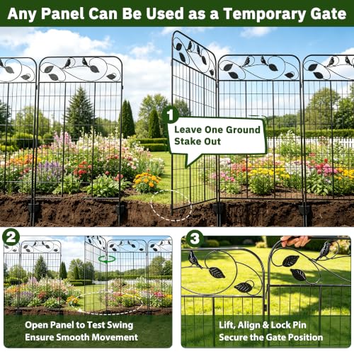 Decorative Garden Fence, 32in H x 12ft L Metal Animal Barrier Fence, Rustproof Dog Fence Outdoor, 10 Panels Sturdy No Dig Garden Border Fence for Flower Beds, Landscaping and Yard - size: 10 Panels-32in(H)x22.5ft(L)-Flat