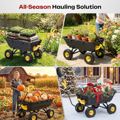 Autodaya Garden Dump Cart Wagon 1000 Lb, Heavy Duty Yard Wheelbarrow Wagon - color: 1000 Lbs|yellow