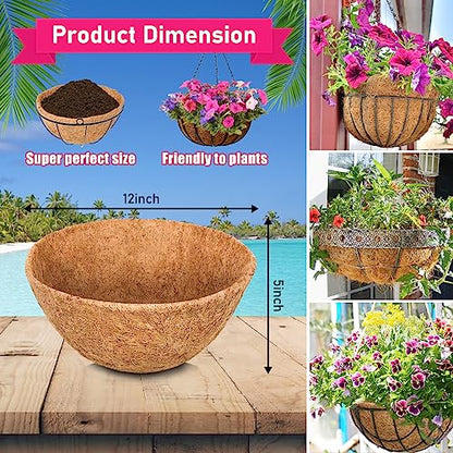 Riare 6 Pack 12 Inch Coco Liners for Planters, Round Hanging Baskets Liners - size: 12inch