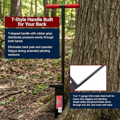 Bully Tools 11-Gauge Dibble Bar Tree Planting Tool, Rubber Grip T-Handle