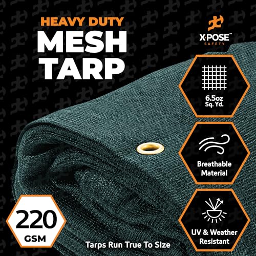 Xpose Safety Heavy Duty Green Mesh Tarp 10' x 16' – 70% Sunblock Shade Cloth with Grommets for Garden, Fence, Privacy Screen, Canopies, Dump Trucks, Pool Cover – Tear & Weather Resistant - color: Green, size: 10' X 16'