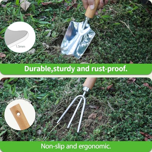 Garden Tool Set, 2 Pieces Stainless Steel Heavy Duty Garden Tools, Gardening Kit with Wooden Handle Garden Hand Tools, Durable Garden Tools for Gardening, Gardening Gifts for Women Men - style: 2PC(Trowel&Cultivator)
