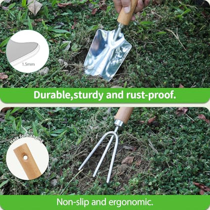 Garden Tool Set, 2 Pieces Stainless Steel Heavy Duty Garden Tools, Gardening Kit with Wooden Handle Garden Hand Tools, Durable Garden Tools for Gardening, Gardening Gifts for Women Men - style: 2PC(Trowel&Cultivator)