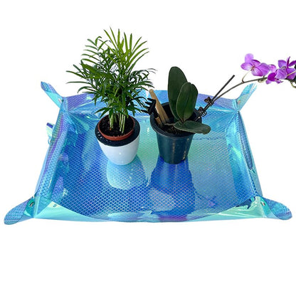 Kasepie Plant Repotting Mat, PVC, Foldable and Waterproof, Holographic Blue with Snowflake Design, 19 x 27 Inch (Blue+Fish Scale) - color: Blue+fish Scale