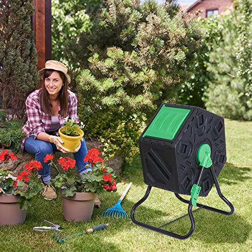 F2C 18.5 Gallon Compost Tumbler Compost Bin All-Season Outdoor BPA Free Single Rotating Chamber Composters w/ 2 Sliding Doors and Solid Steel Frame - size: 18.5 Gallon