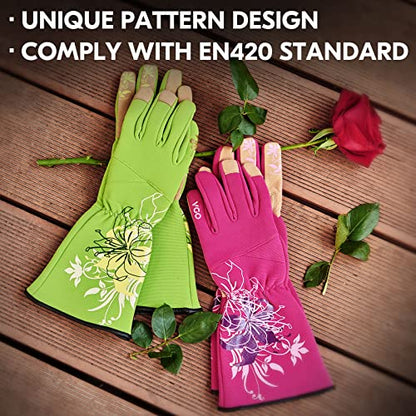 Vgo... 1-Pair Ladies' Synthetic Leather Gardening Gloves, Long Sleeves Gauntlet, Breathable & Grip Work Gloves, High Dexterity, Washable (Size L, Red, SL7445) - color: 1 Pair - Red, size: Women's Large