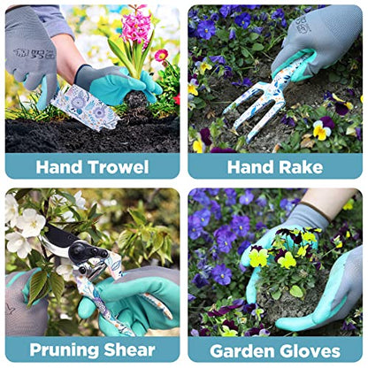 WORKPRO 5PCS Garden Tool Set, Aluminum Heavy Duty Gardening Tool Set - style: White with bag