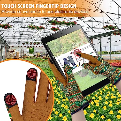 Leather Gardening Gloves for Women Thorn Proof Garden Gloves Touch Screen Working Gloves Gifts,M - color: Bohemian Style B