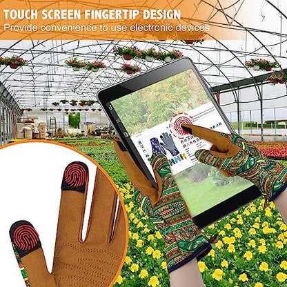 Leather Gardening Gloves for Women Thorn Proof Garden Gloves Touch Screen Working Gloves Gifts,M - color: Bohemian Style B