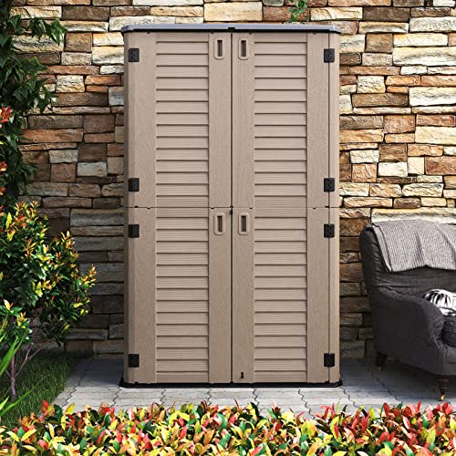 HOMSPARK Storage Shed Weather Resistance, Multi-Purpose Outdoor Storage Cabinet Waterproof, Outdoor Storage Cabinet for Garbage Cans, Lawnmower, Garden Accessories (Coffee, Tall shed-53 cu ft) - color: coffee, size: Tall Shed-53 cu ft