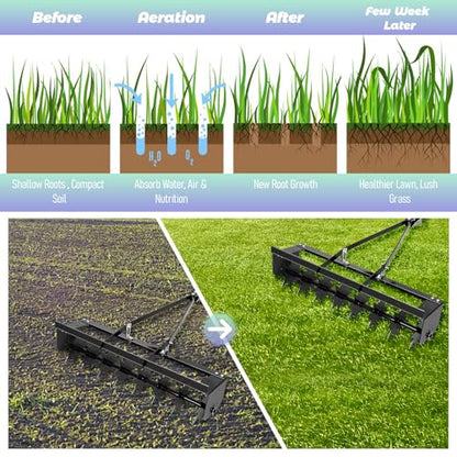 37" Tow Behind Spike Aerator Soil Penetrator Spikes Tractor, 300Lbs Heavy Duty Rolling Lawn Aerator, Manual Tow Behind Aerator with Rotary Spike for Lawn and Farm, Black
