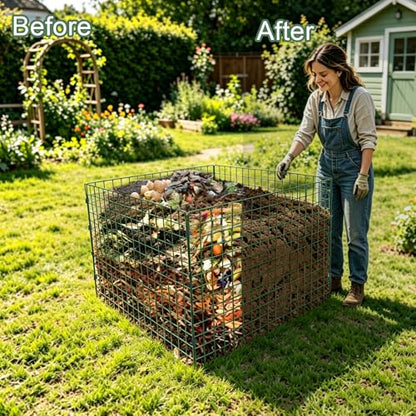 Large Compost Bin Outdoor, Square Mesh Garden Wire Compost Bin for Stacking Leaves and Yard Waste Green 36X36X28 Inches - color: Green