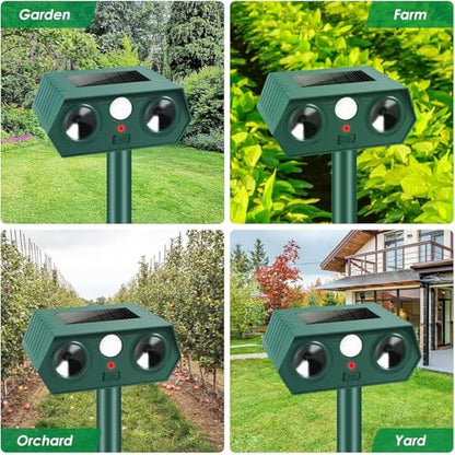2026 Upgraded Solar Ultrasonic Animal Repellent, Sonic Deer Repeller Devices & Cat Repellent Outdoor, Motion Sensor Sound Animal Deterrent to Keep Dog Raccoon Rabbit Away from Yard,Lawn,Garden,4 Pack