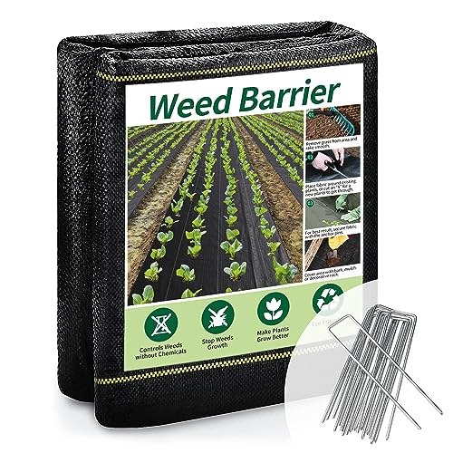 4ft x 50ft Durable Weed Barrier Fabric, 3.2oz Heavy-Duty Landscaping Fabric, Permeable Ground Cover for Garden, Lawn, and Outdoor Projects, Easy to Install, with 15 Staples - size: 4ft x 50ft