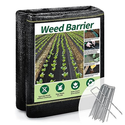 3ft x 50ft Durable Weed Barrier Fabric, 3.2oz Heavy-Duty Landscaping Fabric, Permeable Ground Cover for Garden, Lawn, and Outdoor Projects, Easy to Install, with 15 Staples - size: 3ft x 50ft