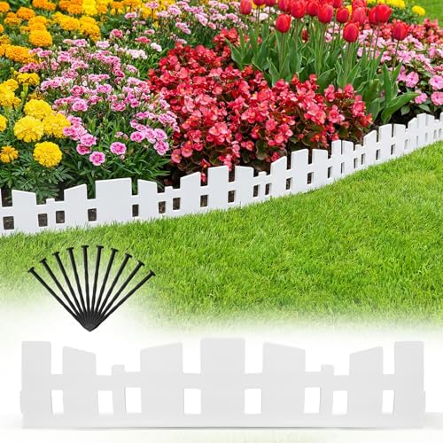 Garden Edger Border 33FT, Garden Fence Border 4.6IN Tall Flexible Garden Edging Border with 60 Stakes, No-Dig Plastic Landscape Edging for Yard Flowerbeds Tree Grass (White, 33FT) - color: White, size: 33FT