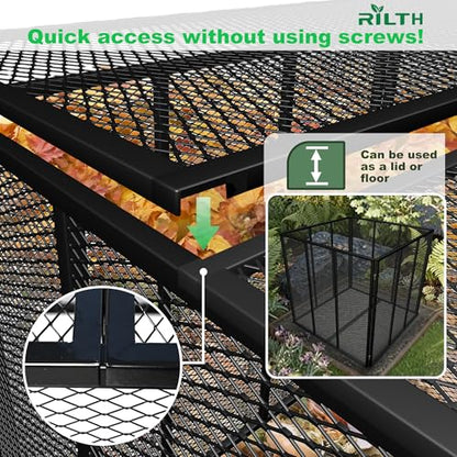 Large Metal Wire Mesh Compost Bin Outdoor with Lid, 172 Gallon, Black