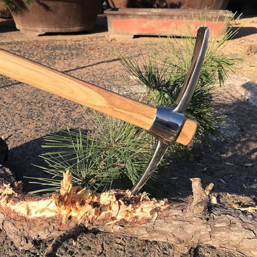 Forged Adze Pick, Weeding Mattock Hoe with Wood Handle Digging Tool