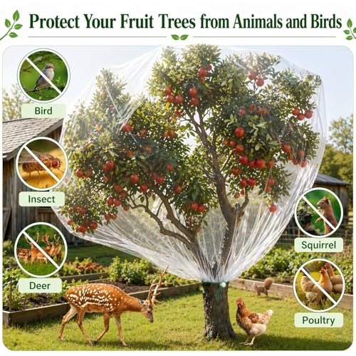 3 Pack 10x10 ft Large Fruit Tree Netting Covers with Zipper & Drawstring - size: 10x10 ft