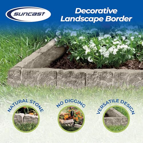 Suncast Interlocking Border Edging - Stone -Like Poly Construction for Garden, Lawn, and Landscape Edging - Water Resistant Border for Containing Trees, Flower Beds and Walkways - Light Taupe -Gray - color: 4 Pack