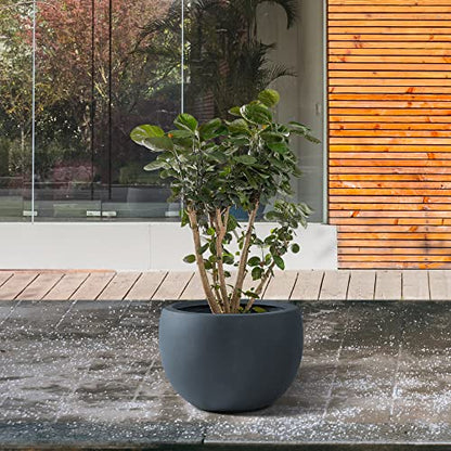 Kante Small Round Bowl Charcoal Concrete Planter 11.8" Dia, Outdoor - color: Charcoal, size: 11.8" d