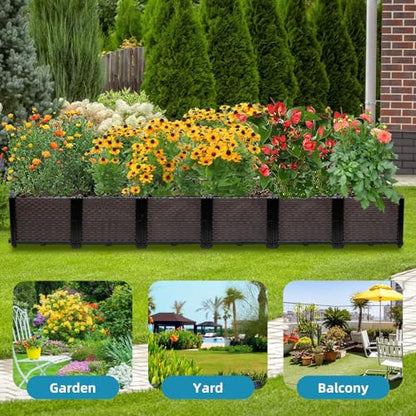 Large Raised Planter Box Outdoor Self Watering 94.4"x15.7"x14.2", Deep Raised Garden Bed - Elevated Garden Box with Drainage Plug, Rectangular Garden Planter Perfect for Patio Balcony Deck - size: L 94"xW 16"xH 14"