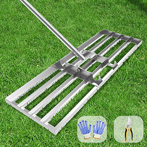 Lawn Leveling Rake 35x10 inch, (Professional-Grade) Lawn Leveler Tool with Stainless Steel Handle Rakes for Lawns Heavy Duty Landscape Rake for Backyard, Garden, Golf Course, Farm, Pasture - size: 35x10inch-6.5FT