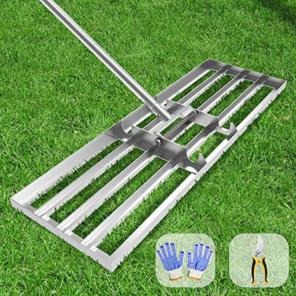 Lawn Leveling Rake 45"x10" Lawn Leveler Ground Full Stainless Steel Leveling Landscape Rake Topdressing Spreader Levelawn Tool for Backyard, Garden, Golf Couse, Farm, Pasture - size: 45x10inch-6.5 FT