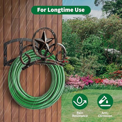 Garden Hose Holder Wall Mounted Decorative, Heavy Duty Metal Hose Hanger for Outside, Sturdy Water Hose Rack Holds 125-Feet of 5/8-Inch Hose, Water Hose Hooks