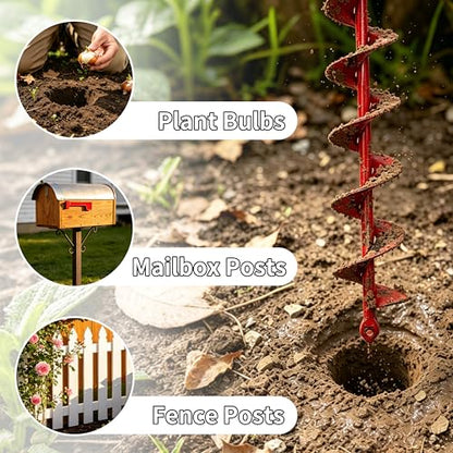 TCBWFY 2x32 Inch Auger Drill Bit for Planting - Long Handle Easy Planter Garden Auger - Bulb & Bedding Plant Augers - Post Hole Digger for 3/8”Hex Drive - size: 2"x32"-Red