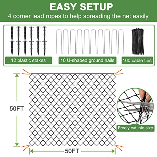 DQS Bird Netting 50' x 50', 1" Square Mesh Garden Netting, Chicken Coop Net - size: 1", 50' x50'